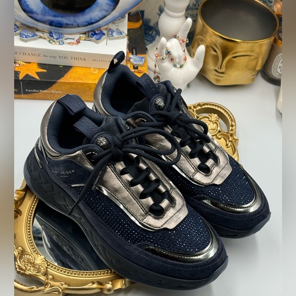 🆕 KURT GEIGER LONDON 🧿 NWOB Kensington Sneaker, Dark Blue Strass, Sz 37 - Picture 3 of 16
